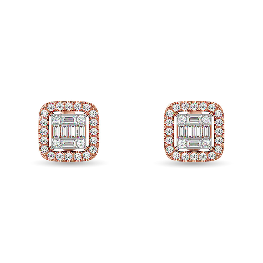 Diamond 1/3 Ct.Tw. Round and Baguette Fashion Earrings in 14K Rose Gold