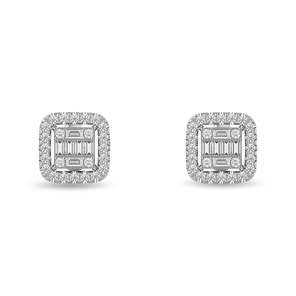 Diamond 1/3 Ct.Tw. Round and Baguette Fashion Earrings in 14K White Gold
