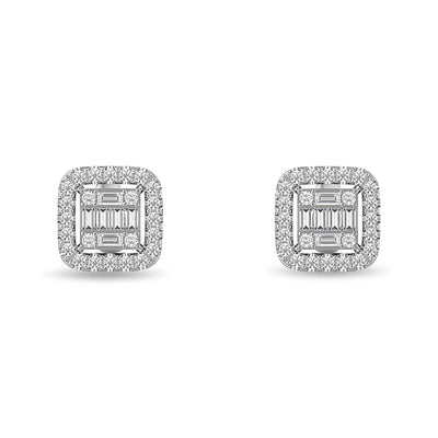 Diamond 1/3 Ct.Tw. Round and Baguette Fashion Earrings in 14K White Gold