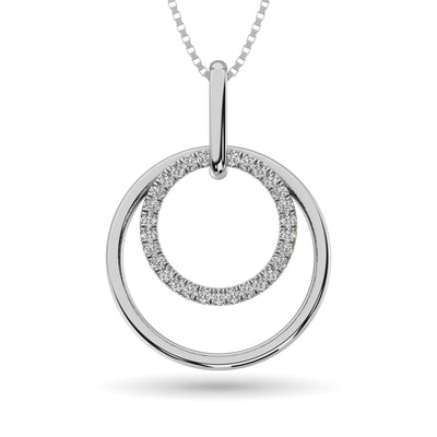 Diamond 1/8 ct tw Duel Circle Pendant in 10K White Gold