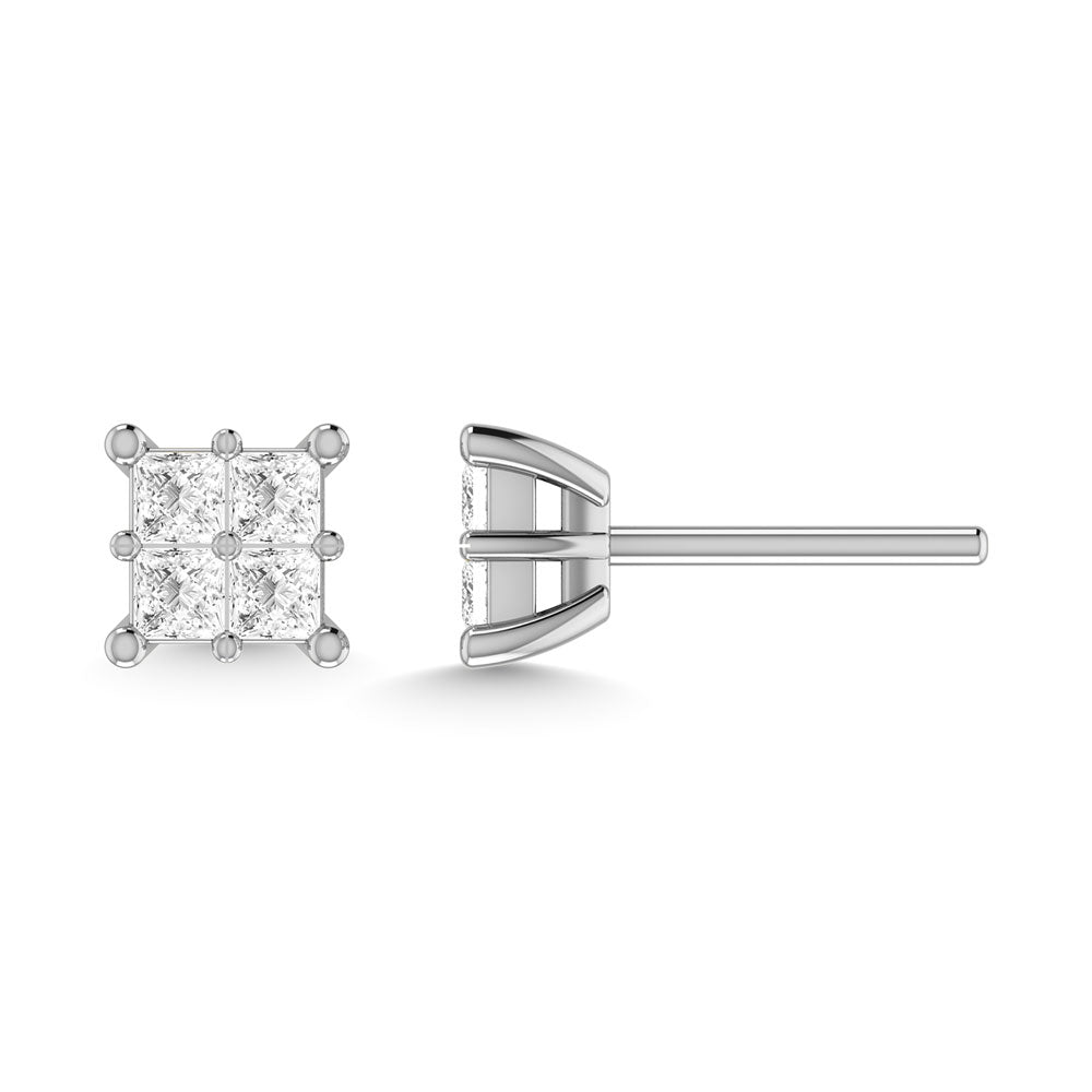 Diamond 1/4 Ct.Tw. Princess Cut Fashion Earrings in 14K White Gold