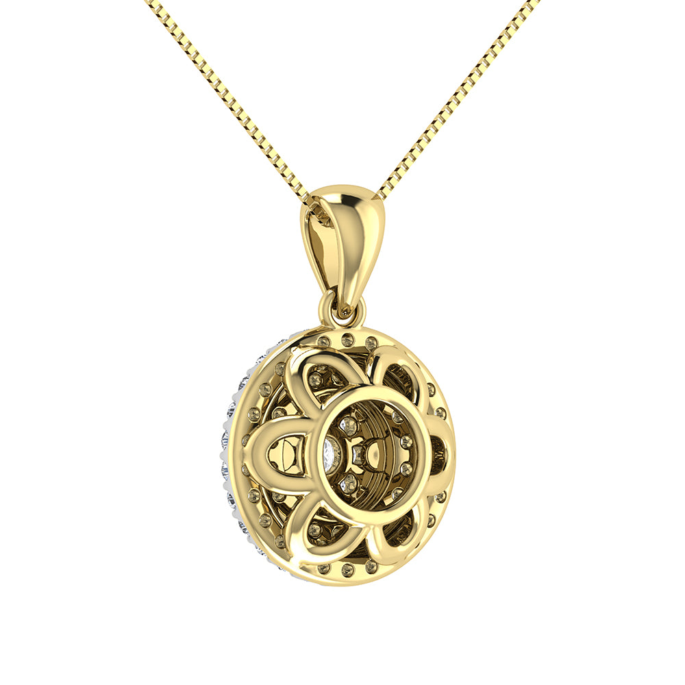 10K Yellow Gold 3/4 Ct.Tw. Diamond Cluster Round Shape Pendant