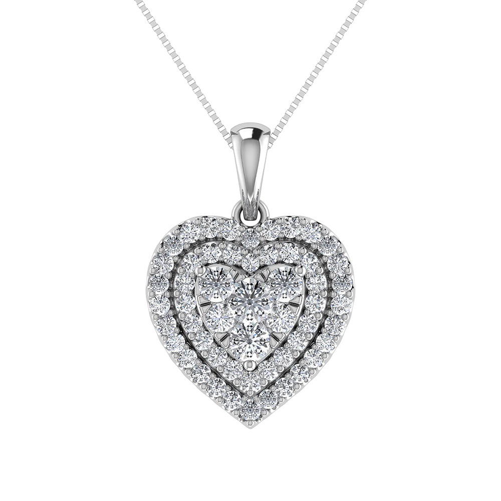 Diamond 3/4 Ct.Tw. Heart Shape Cluster Pendant in 10K White Gold