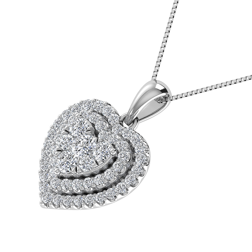 Diamond 3/4 Ct.Tw. Heart Shape Cluster Pendant in 10K White Gold