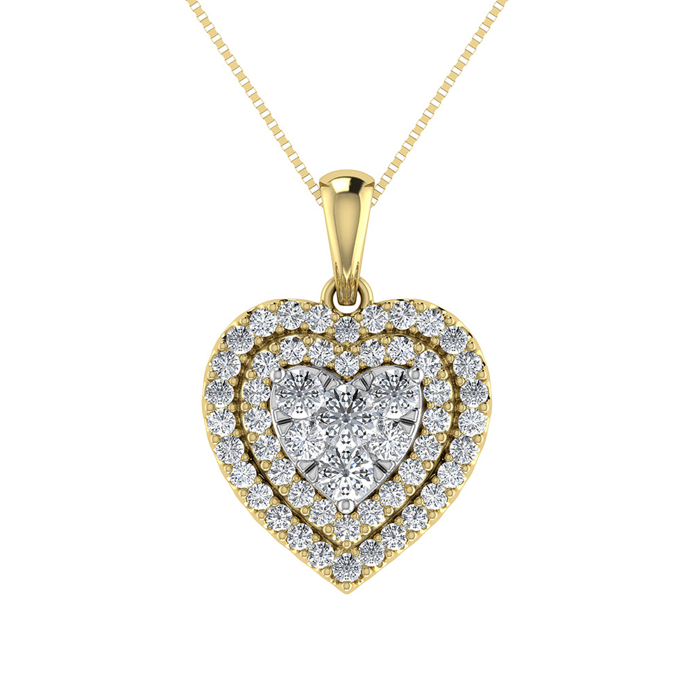 Diamond 3/4 Ct.Tw. Heart Shape Cluster Pendant in 10K Yellow Gold