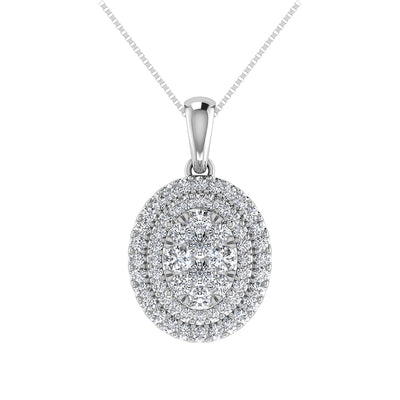 Diamond 3/4 Ct.Tw. Oval Shape Cluster Pendant in 10K White Gold