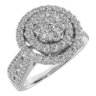 14K White Gold 1 Ct.Tw. Diamond Flower Cluster Engagement Ring