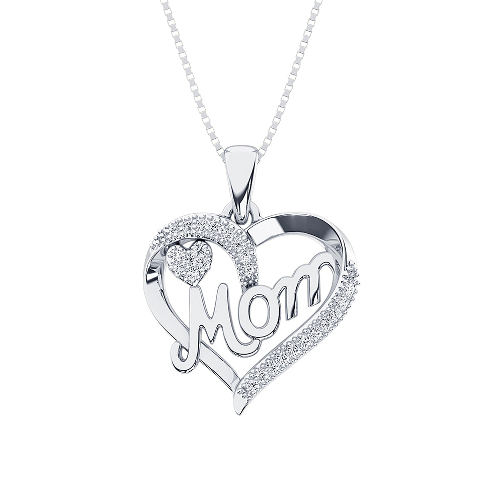 Sterling Silver 1/20 Ct.Tw. Diamond Heart MOM Pendant