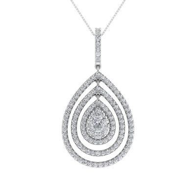 14K White Gold 1 Ct.Tw. Round Diamond Pear Shape Pendant