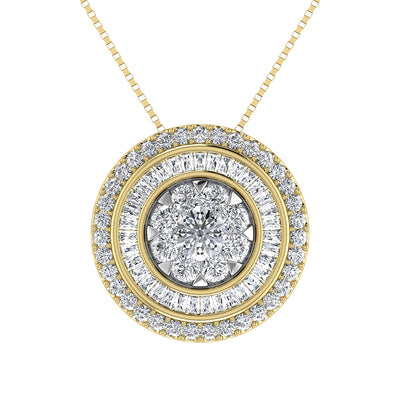 14K Yellow Gold 3/4.Tw. Round and Tapper Diamond Invisible Pendant