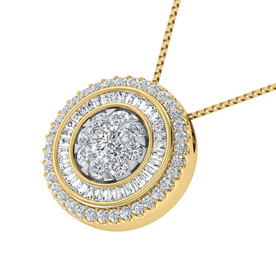 14K Yellow Gold 3/4.Tw. Round and Tapper Diamond Invisible Pendant