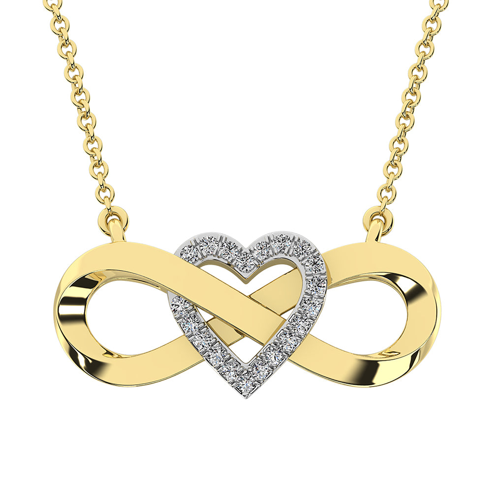 14K Yellow Gold 1/4 Ct.Tw. Diamond Infinity with Heart Necklace