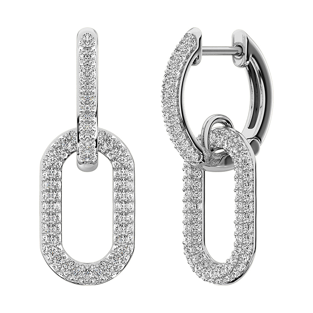 14K White Gold 1 Ct.Tw. Diamond Hoop Earrings