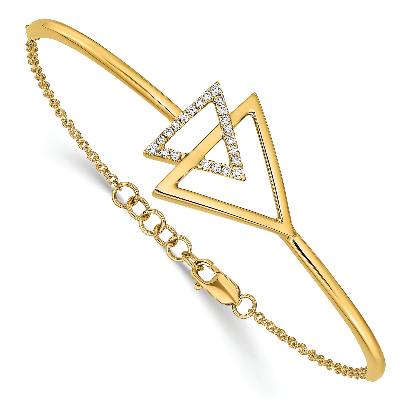 14k Polished Triangle Diamond 7in w/.5in ext Bracelet