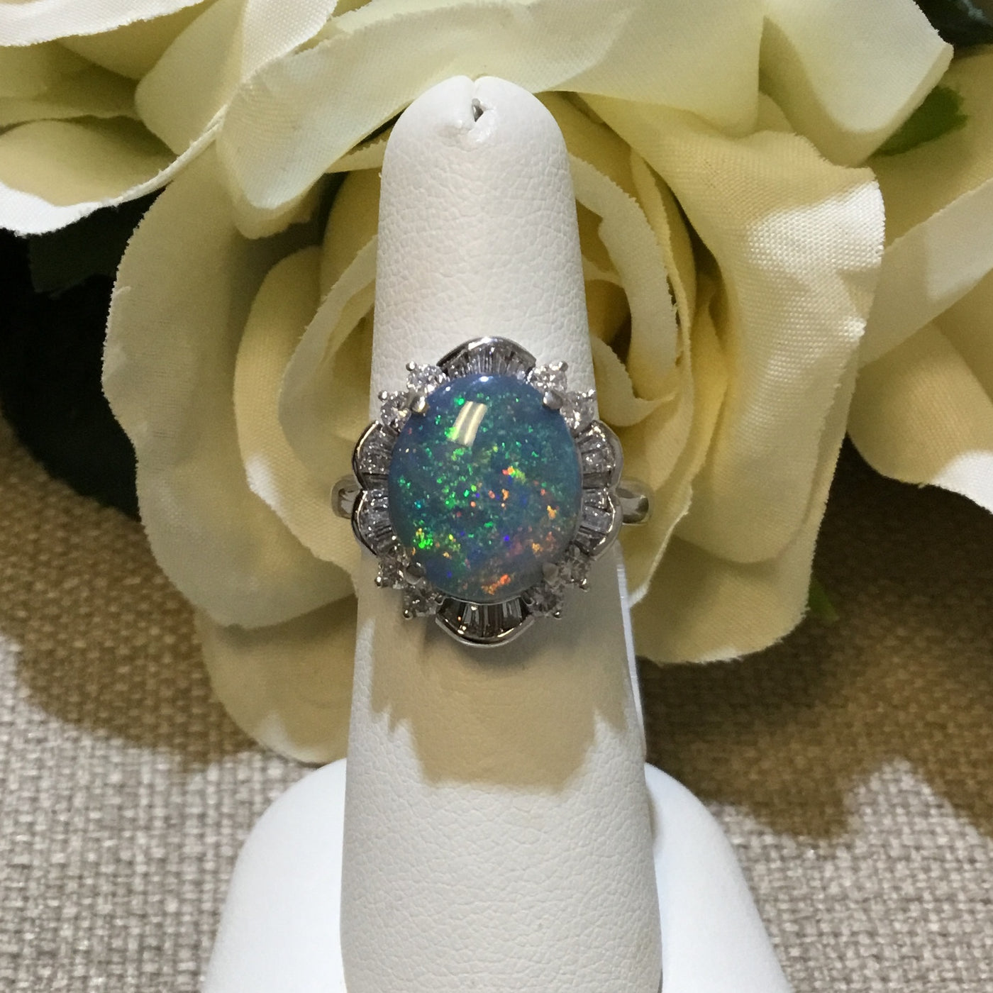 Platinum Diamonds & Black Opal Ring