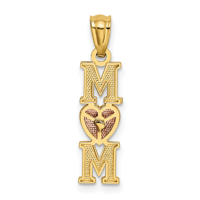 14k Yellow and Rose Satin/Polished MOM w/Heart Pendant