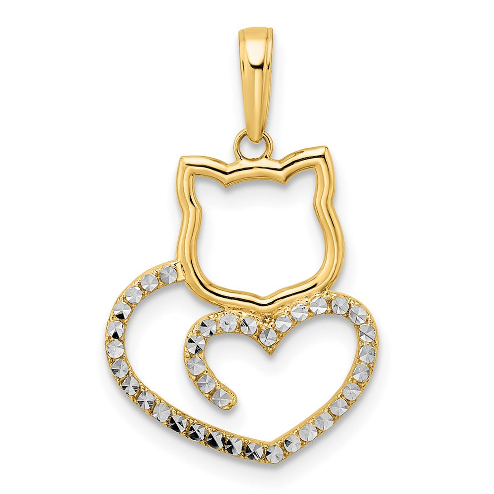 14k and White Rhodium Diamond-cut Cat Heart Pendant