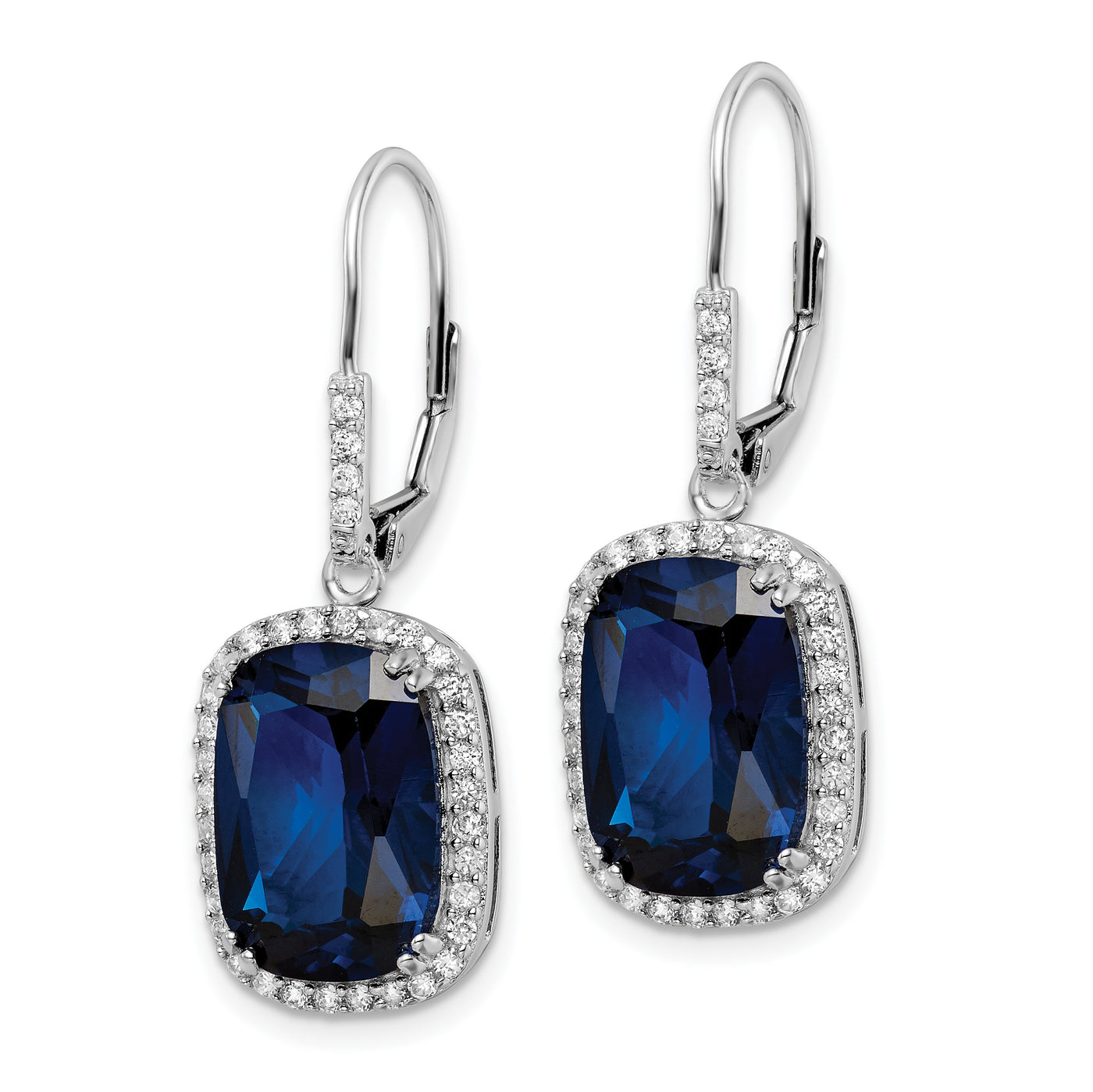 Sterling Silver Cheryl M Rhod-pl Created Spinel and CZ Leverback Earrings