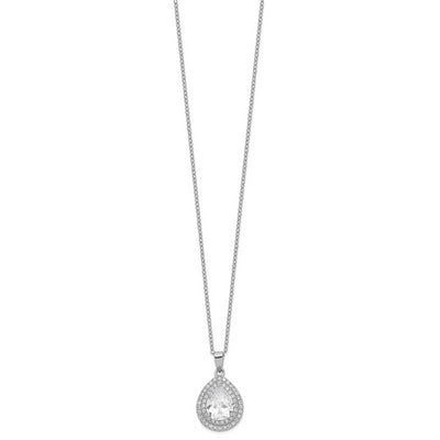 Sterling Silver Cheryl M Rhodium-plated Fancy Pear CZ 2in ext. Necklace