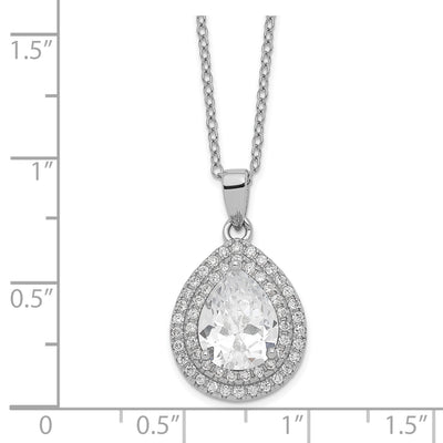 Sterling Silver Cheryl M Rhodium-plated Fancy Pear CZ 2in ext. Necklace