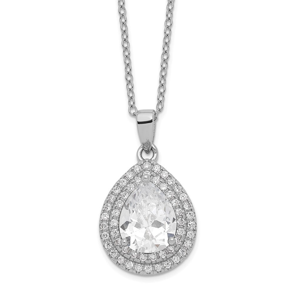 Sterling Silver Cheryl M Rhodium-plated Fancy Pear CZ 2in ext. Necklace