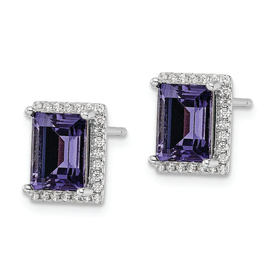 Sterling Silver Rhodium-plated CZ & Purple Swarovski Crystal Post Earrings
