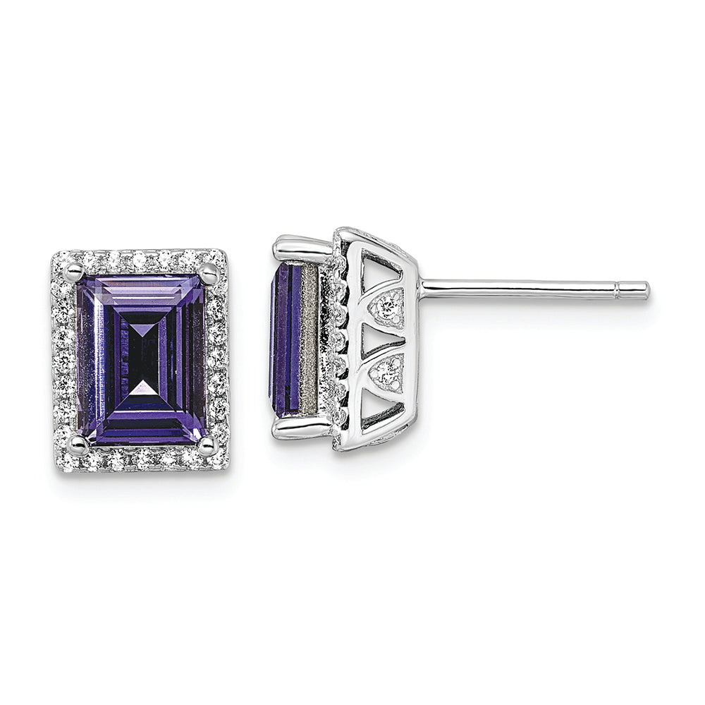 Sterling Silver Rhodium-plated CZ & Purple Swarovski Crystal Post Earrings