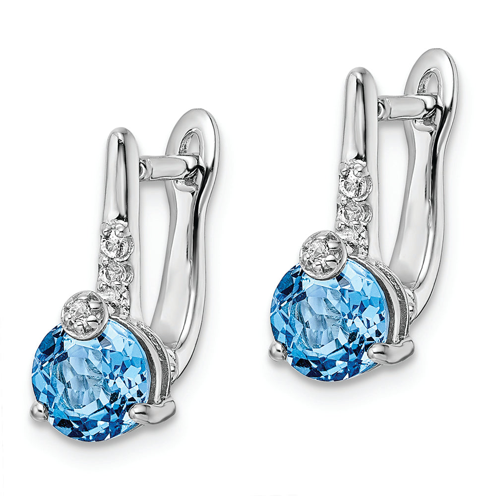 Sterling Silver Rhodium-plated Swiss BT/White Topaz Circle Hinged Earrings
