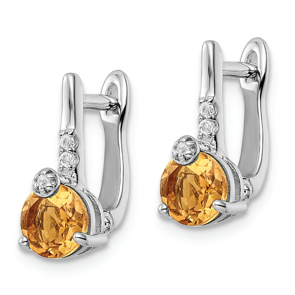 SS RH-plated 1.36t.w. Citrine/White Topaz Circle Hinged Earrings