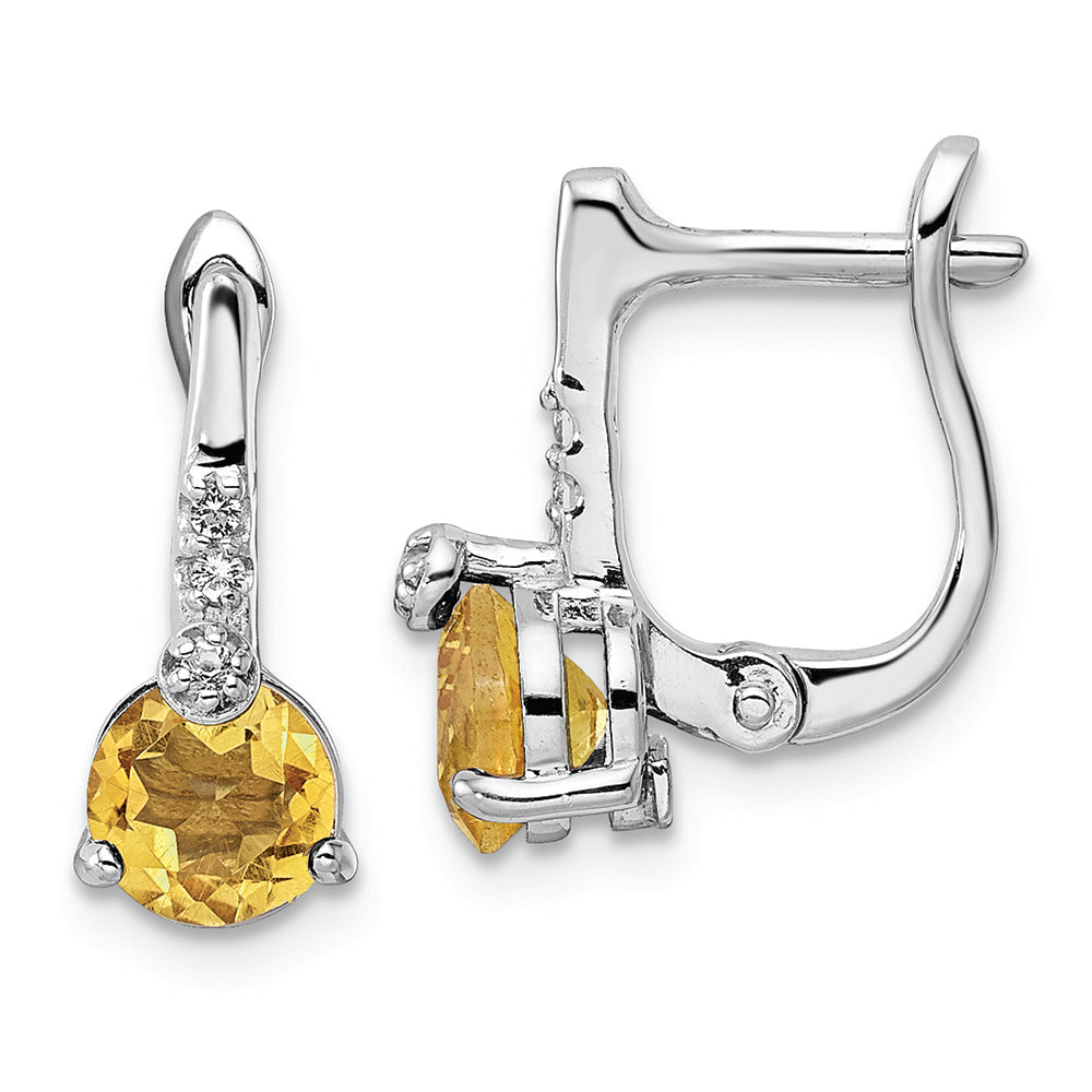 SS RH-plated 1.36t.w. Citrine/White Topaz Circle Hinged Earrings