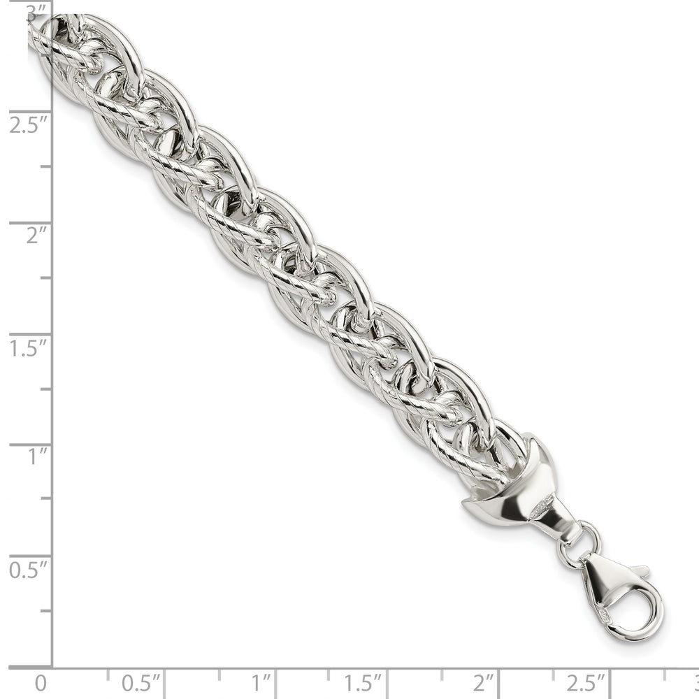Sterling Silver Polished & Textured Fancy Oval Link 7.5in Bracelet
