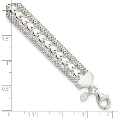 Sterling Silver Polished Textured Heart Bracelet