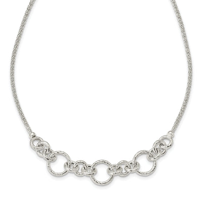 Sterling Silver Textured Fancy Link  w/ 2in ext Necklace