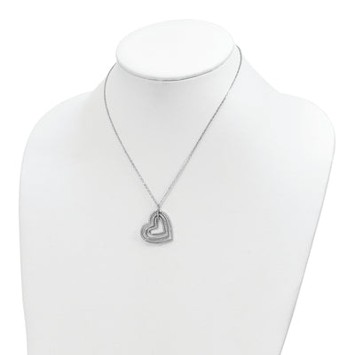 Sterling Silver Rhodium-plated Triple Open CZ Heart w/2 in ext. Necklace