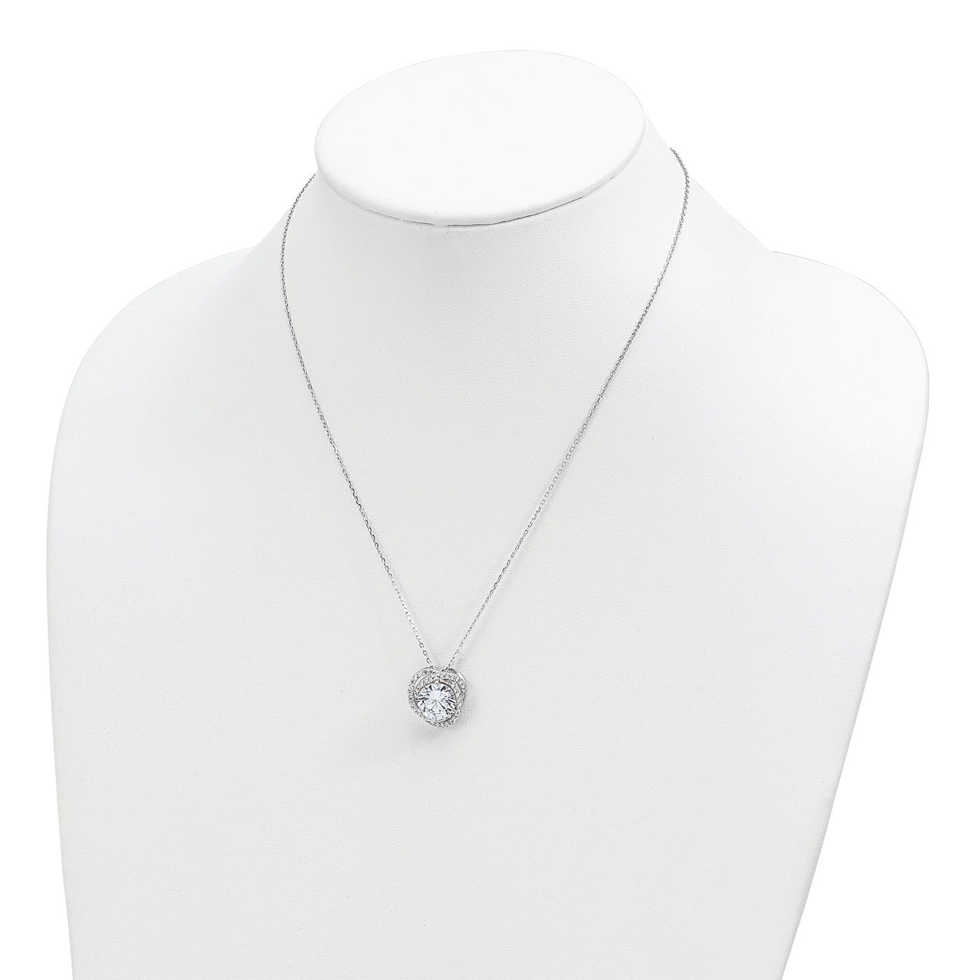 Sterling Silver Rhodium-plated Polished CZ w/2 in ext. Necklace