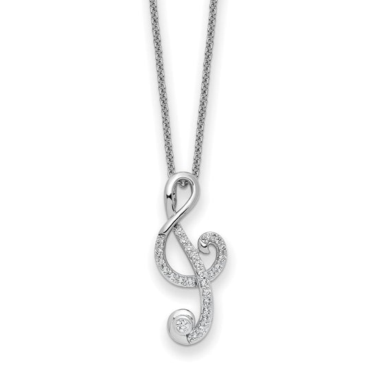 Sterling Silver CZ Music 18in Necklace