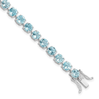 Sterling Silver Rhodium-plated Polished 5mm Blue Topaz Bracelet