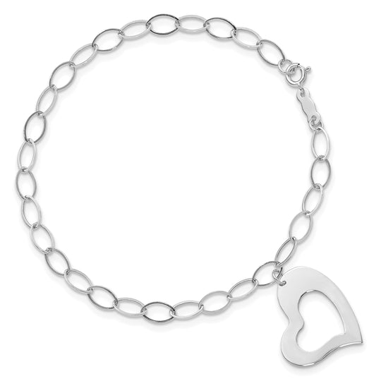 14k White Gold Dangle Heart Bracelet QG