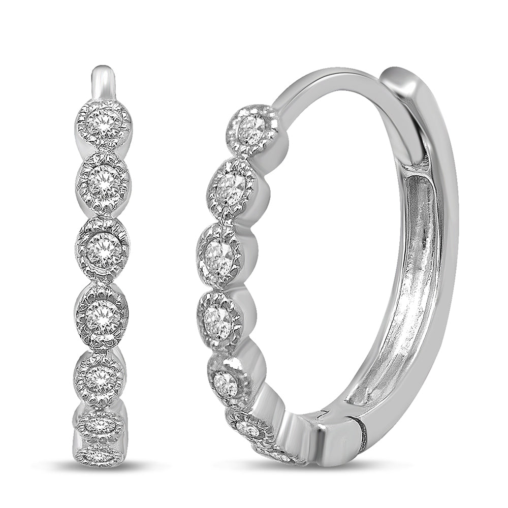 14K White Gold 1/10 Ct.Tw. Diamond  Stackable Hoop Earrings