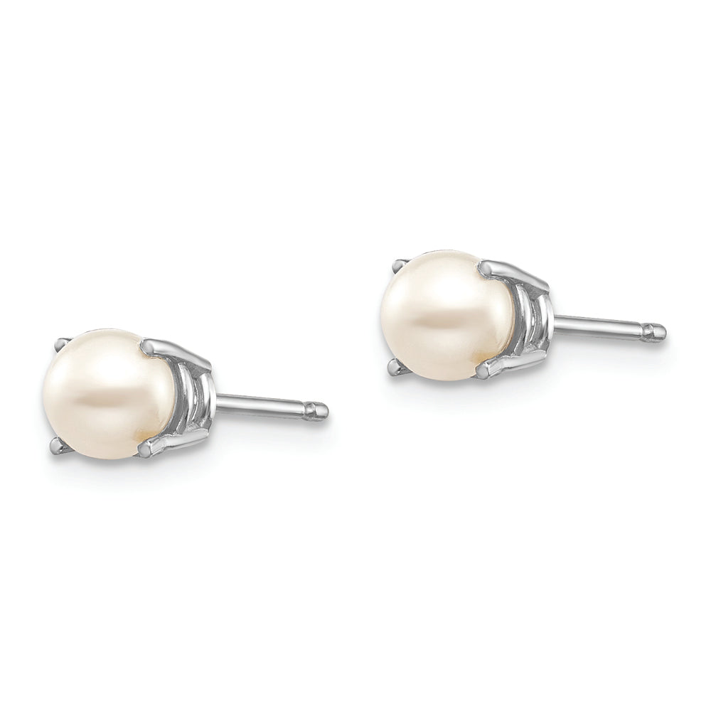 14k White Gold 4.5mm Round June/FW Cultured Pearl Post Earrings