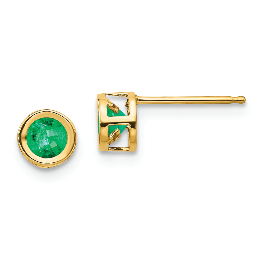 14k 4mm Bezel May/Emerald Post Earrings