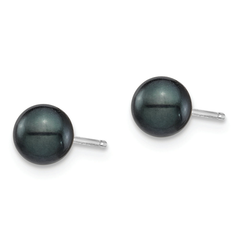 14K White Gold 5-6mm Round Black Saltwater Akoya Earrings