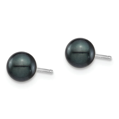 14K White Gold 5-6mm Round Black Saltwater Akoya Earrings